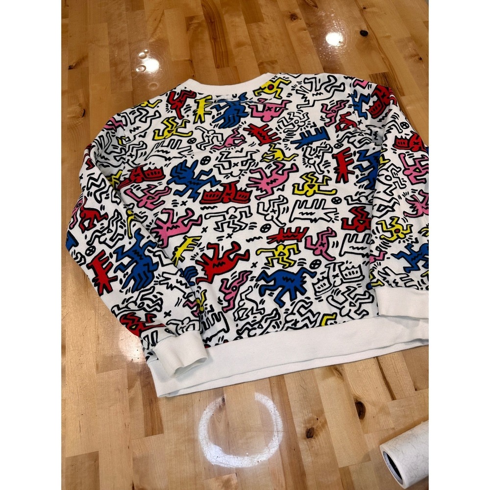 Forever 21 Keith Haring Sweatshirt Women Small White AOP Excellent Pop Art Crew - Picture 6 of 7